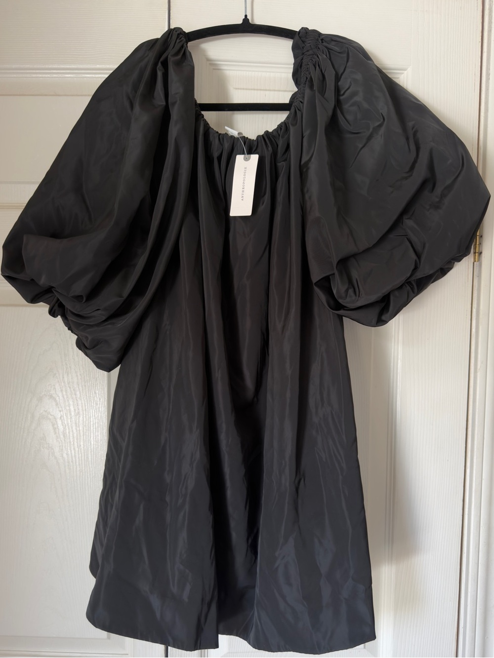 NWT Anthropologie Mare Mare Off-the-Shoulder Black Mini Dress with Puff Sleeves - Picture 5 of 6